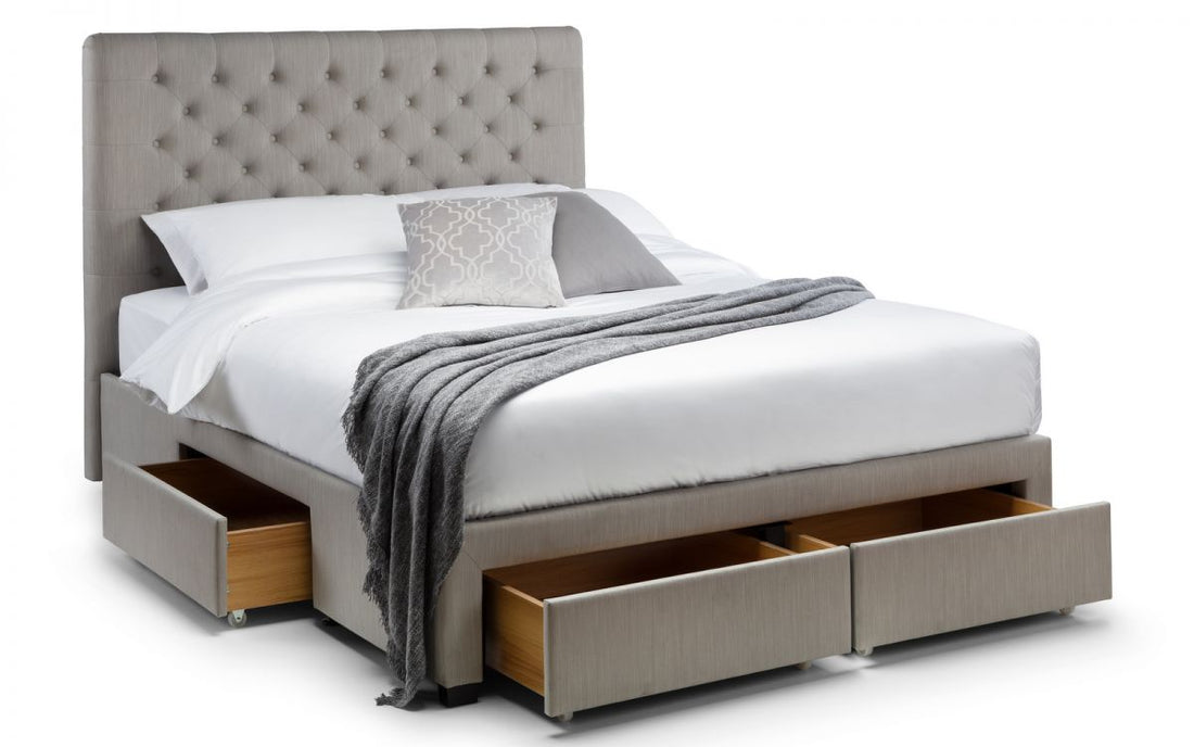 Wilton bed showing 4 spacious storage drawers open