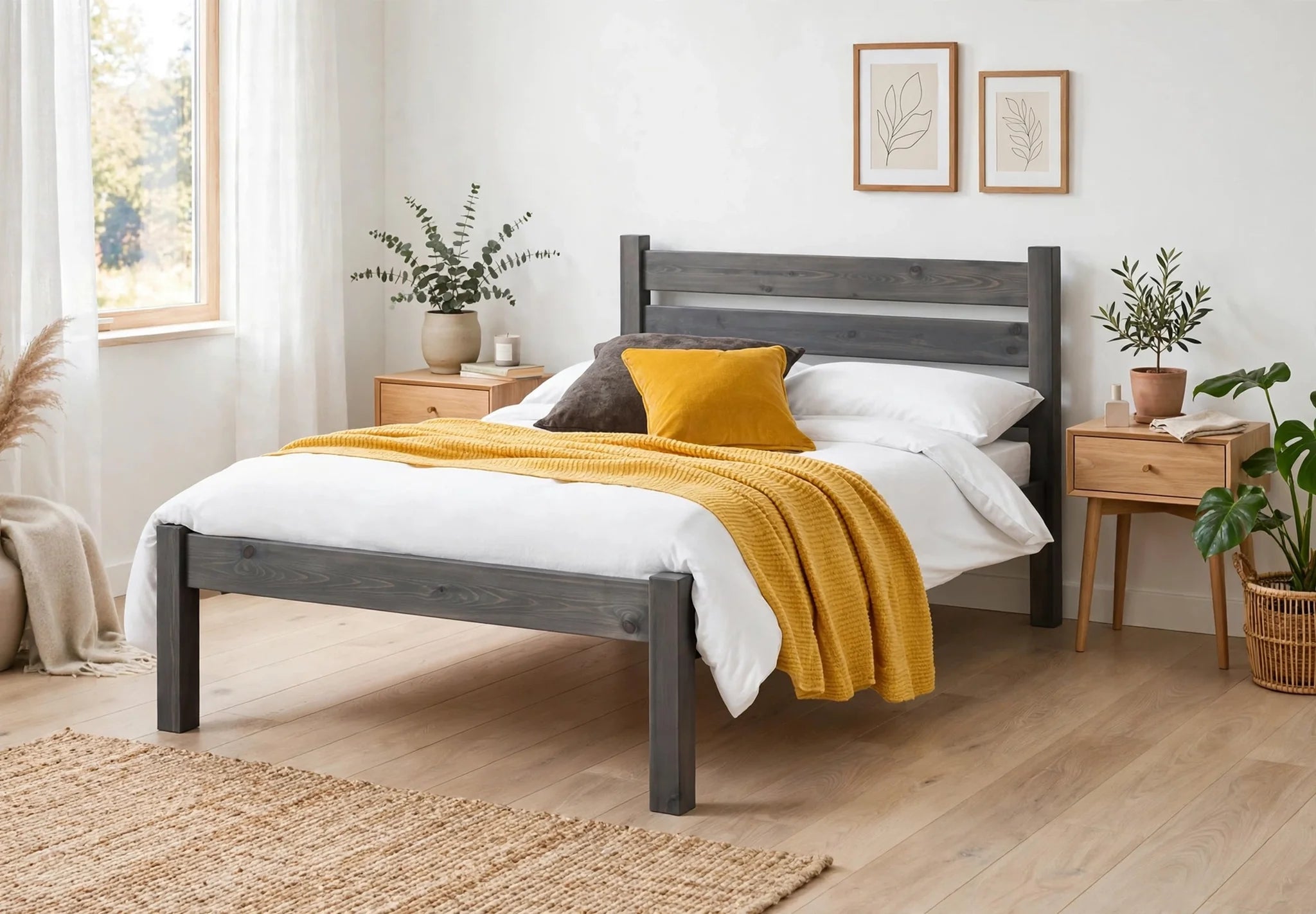 Woodborough solid pine bed frame with modern minimalist design at St James Bed Centre King's Lynn