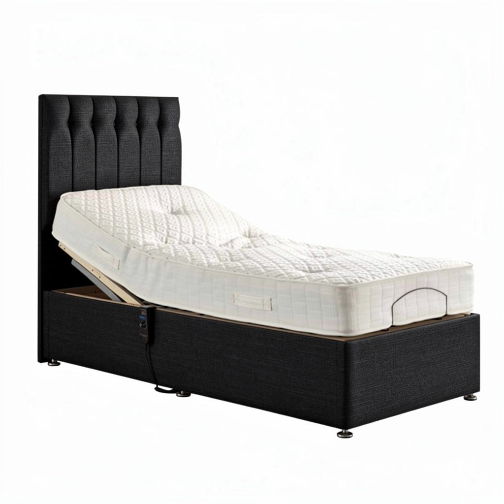 Zero Gravity bed in raised position showing 5-fold action and wired controller
