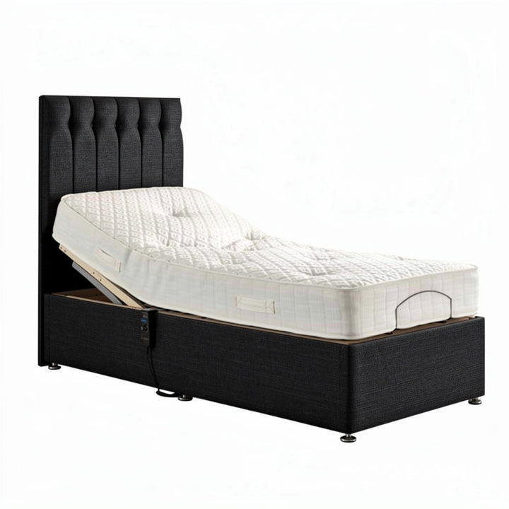 Zero Gravity bed in raised position showing 5-fold action and wired controller
