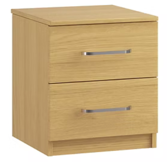 Revenna furniture range with a modern dark wood finish, featuring a two-drawer bedside table from St James Bed Centre.