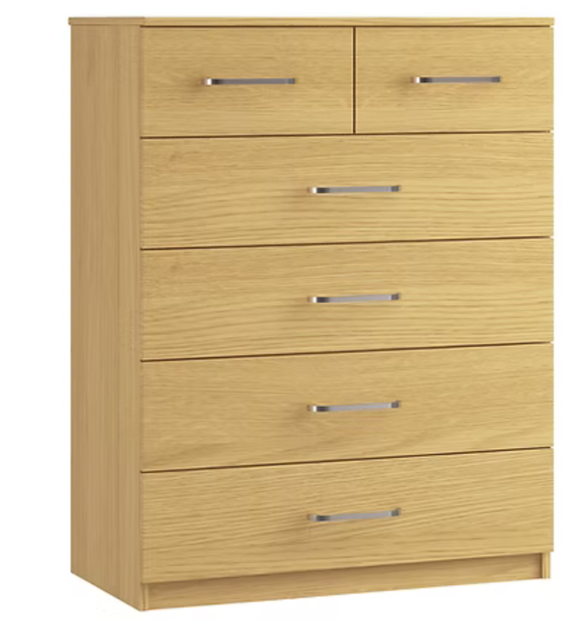 Revenna furniture range by St James Bed Centre, showing a modern wooden bedroom set with bed frame, wardrobe, and bedside tables.