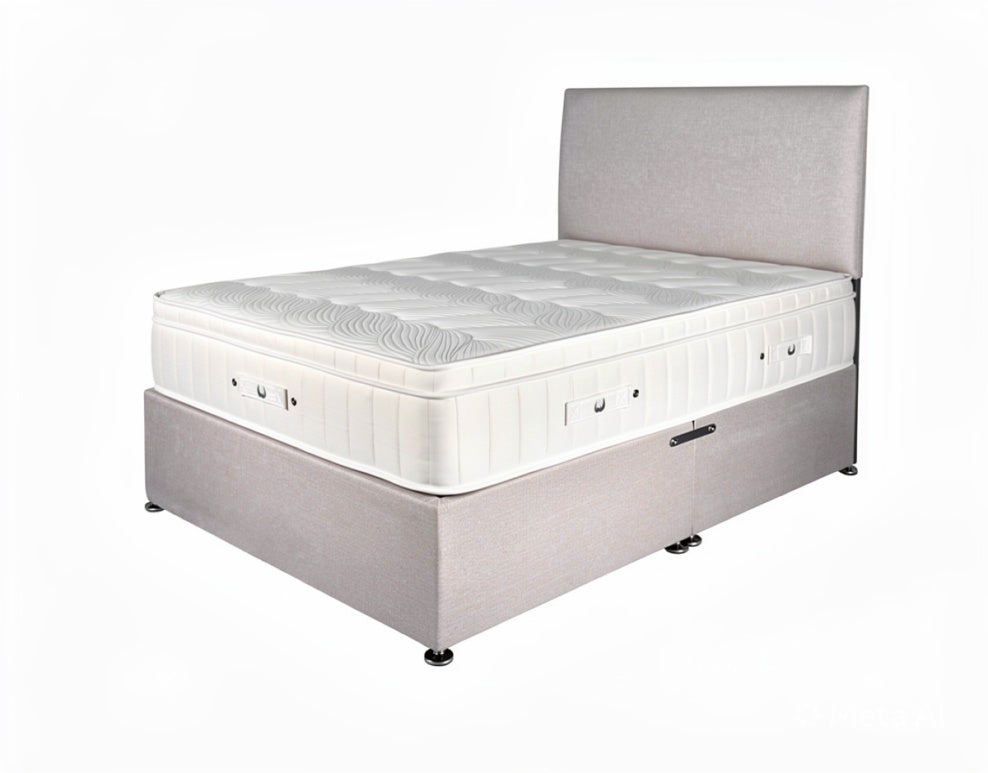 St James Bed Centre Ortho Memory Mattress divan set with matching bed base, showcasing the plush, supportive mattress and elegant fabric.
