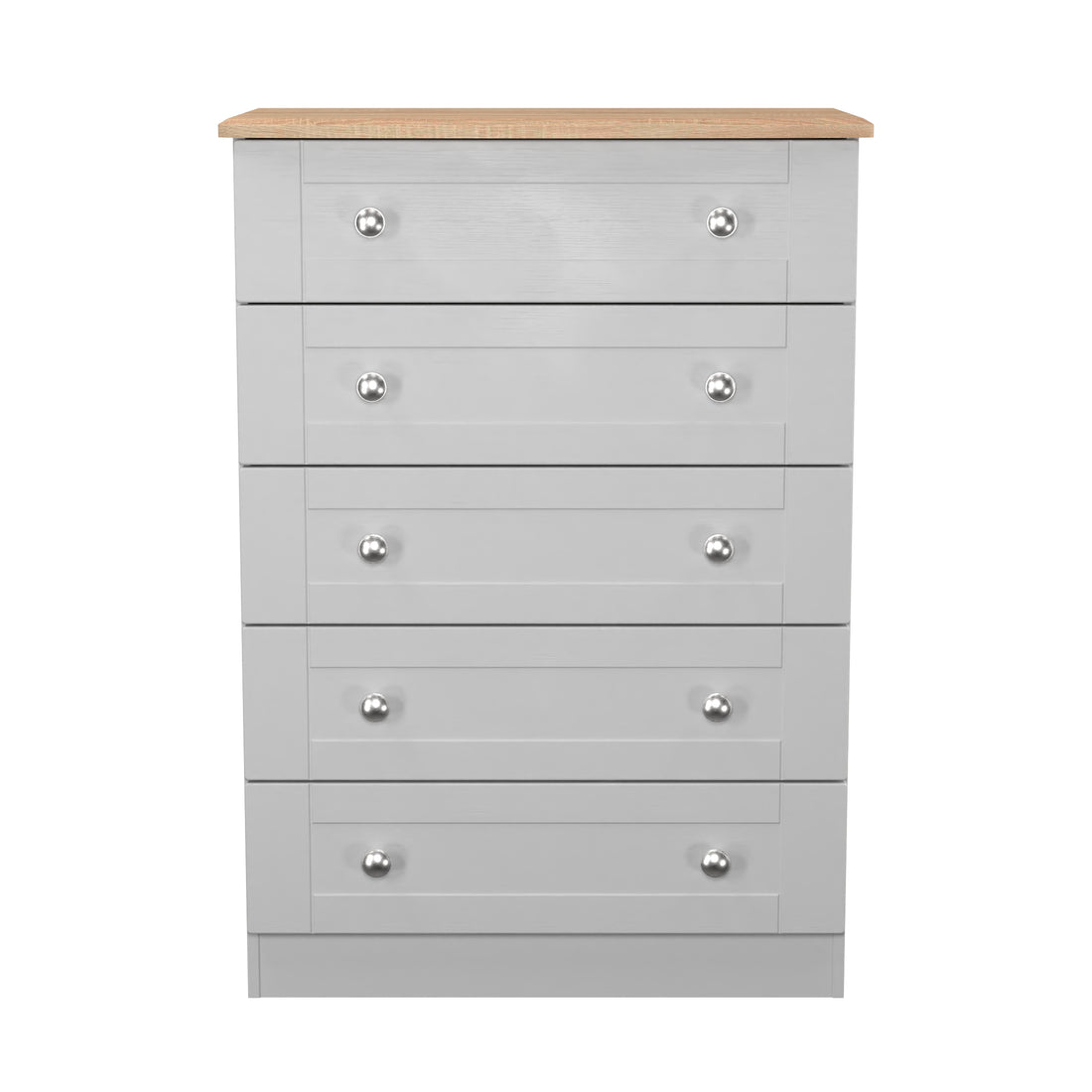 sussex grey 5 drawer wide chest with oak top st james bed centre kings lynn