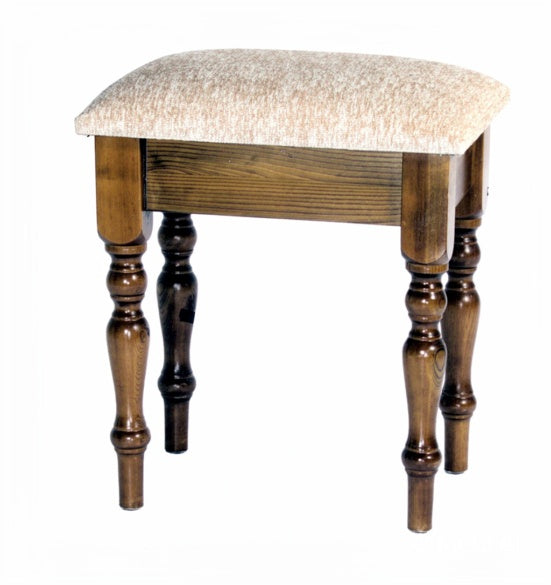Handcrafted Windsor solid pine bedroom furniture from St James Bed Centre, featuring a classic wooden stool with a natural finish.